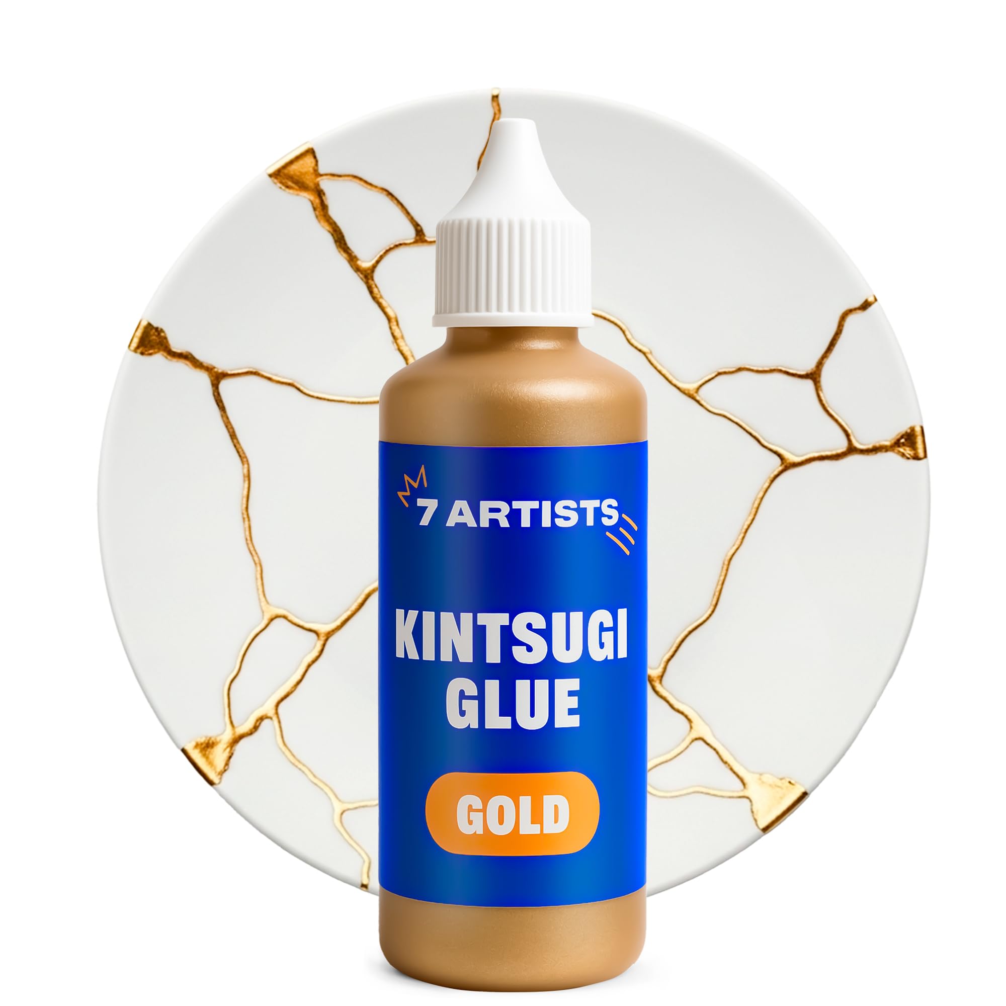 7 Artists Kintsugi Gold Glue 80 ml – Japanese Ceramic Repair Kit for Porcelain, Pottery, Glass and Bowls | DIY Kintsugi Kit for Decorative Japanese Gold Ceramic Repair