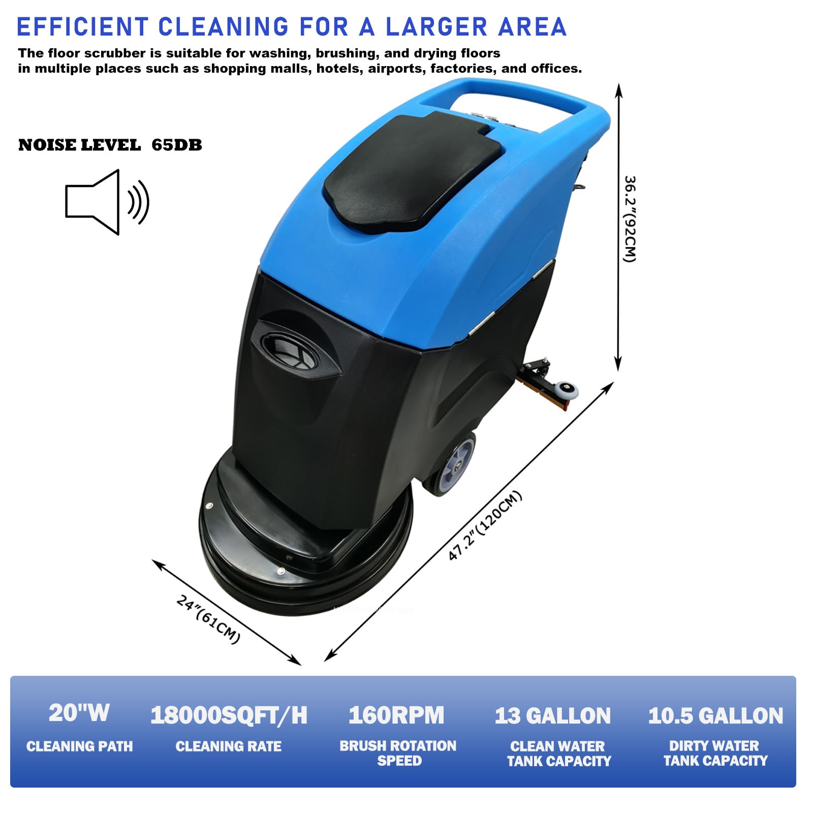 WYDDDARY Commercial Auto Floor Scrubber Machine Brush 160RPM Floor Polishing Machines 18000sqft/h Push Scrubber Industrial Mopping Machine 110V
