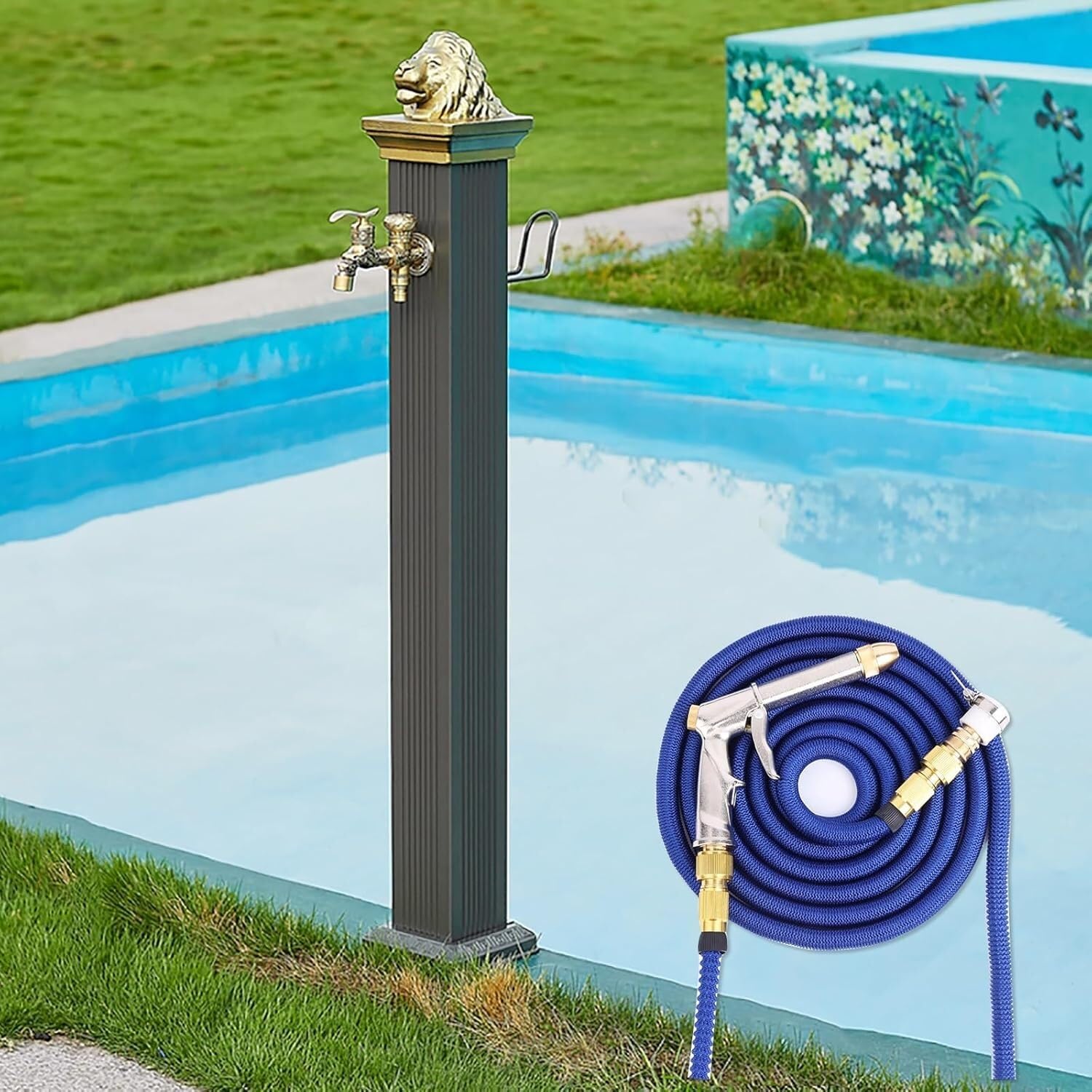 Epano One Color Lxxw Outdoor Faucet Water Column Utdoor Water Fountain Courtyard Retro Post Faucet，Outdoor Faucet Column Antique Look Square With Spray Gun(17X17x112cm/6.7X6.7x44inch)