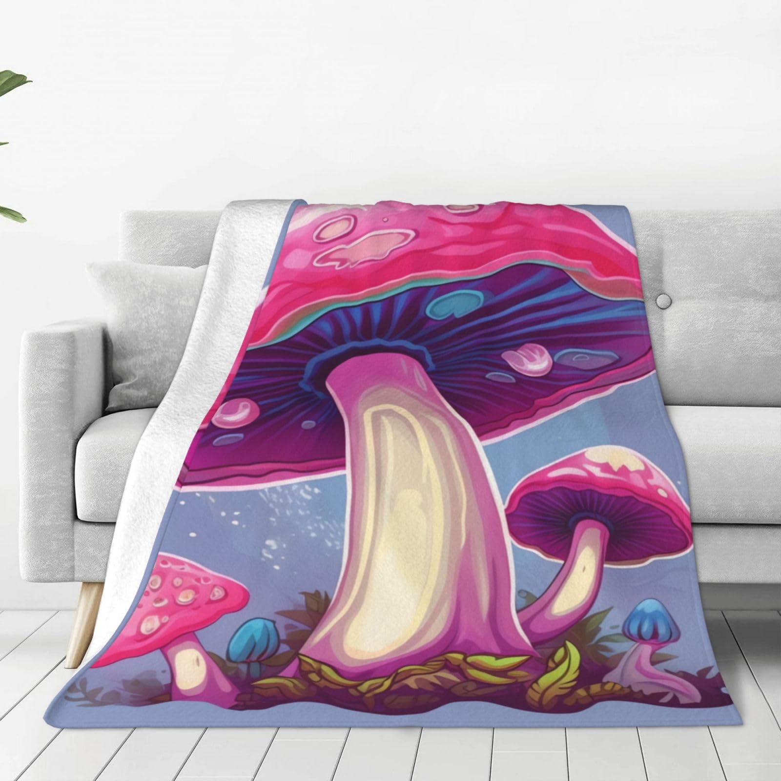 Couverture en flanelle champignon rose 152x203 cm pour lit