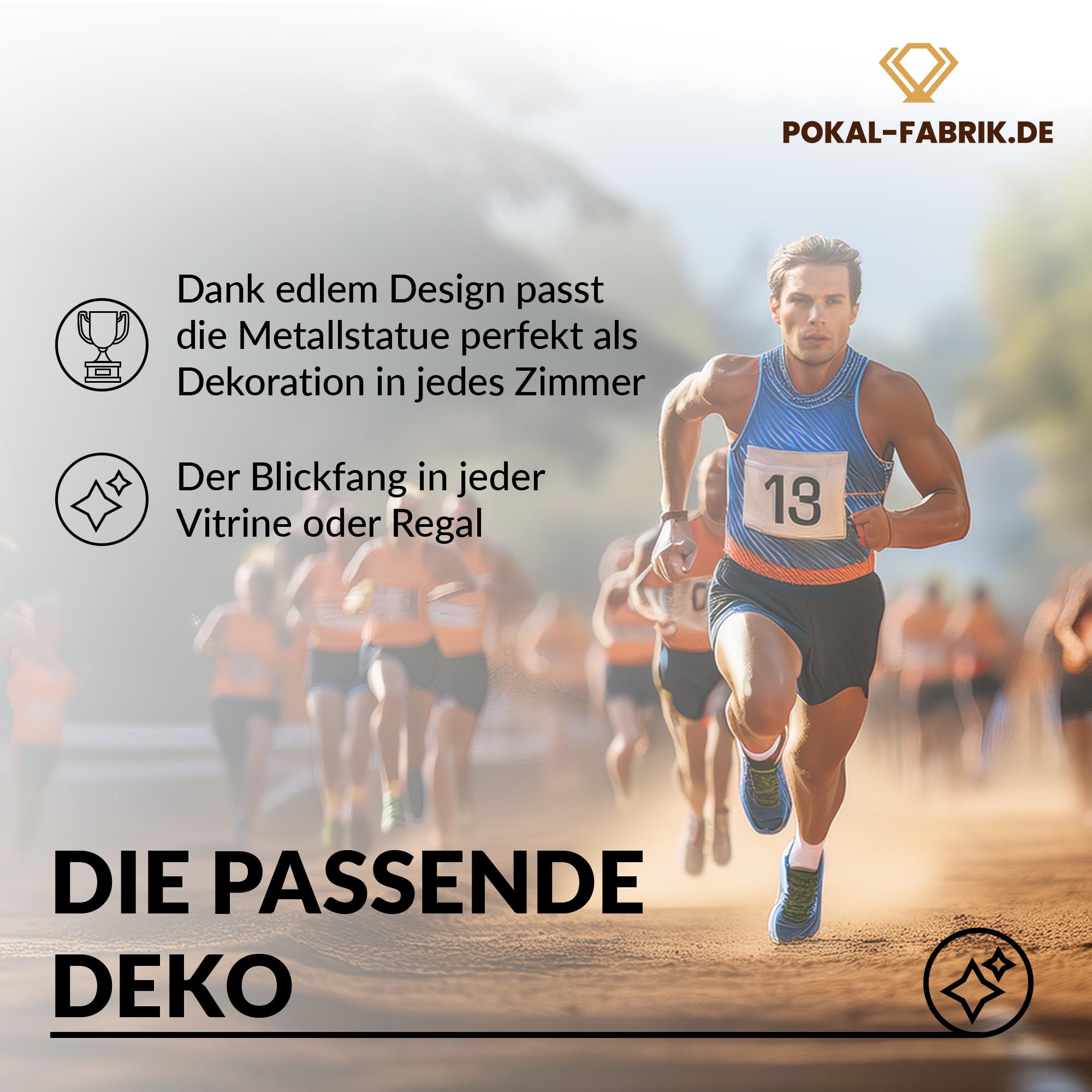 Goldene/r Läufer/in Pokal 21 cm aus Metall mit Gravur - Marathon Geschenk-Trophäe mit Metallsilhouette & Steinsockel - Personalisiertes Geschenk - Wanderpokal Laufen | Joggen