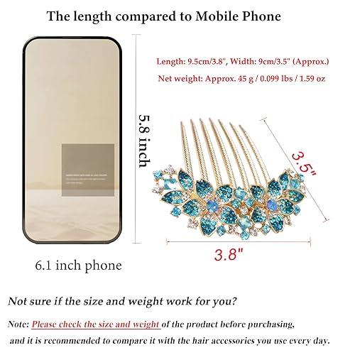 Miniatura 2 de Horquilla de mujer con diamantes de imitación y flores, también perfecta como regalo del Día de la Madre para mamá (Azul)
