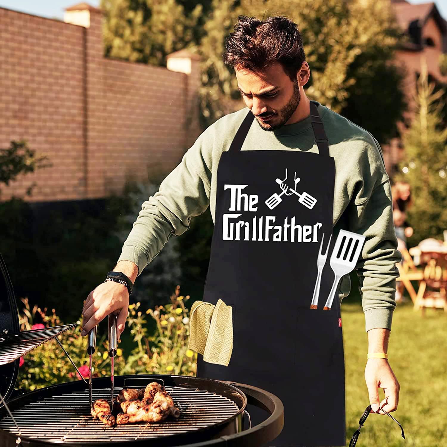 Grill Aprons for Men Dad - The Grill father Apron - Funny Chef Cooking Grilling BBQ Apron with 2 Pockets - Birthday Fathers Day Christmas Gifts for Dad - Image 8