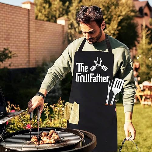 Miniatura 8 de ALIPOBO Delantal de barbacoa divertidos delantales de parrilla para hombres y papá, The Grillfather - Delantal de parrilla para hombre con 2