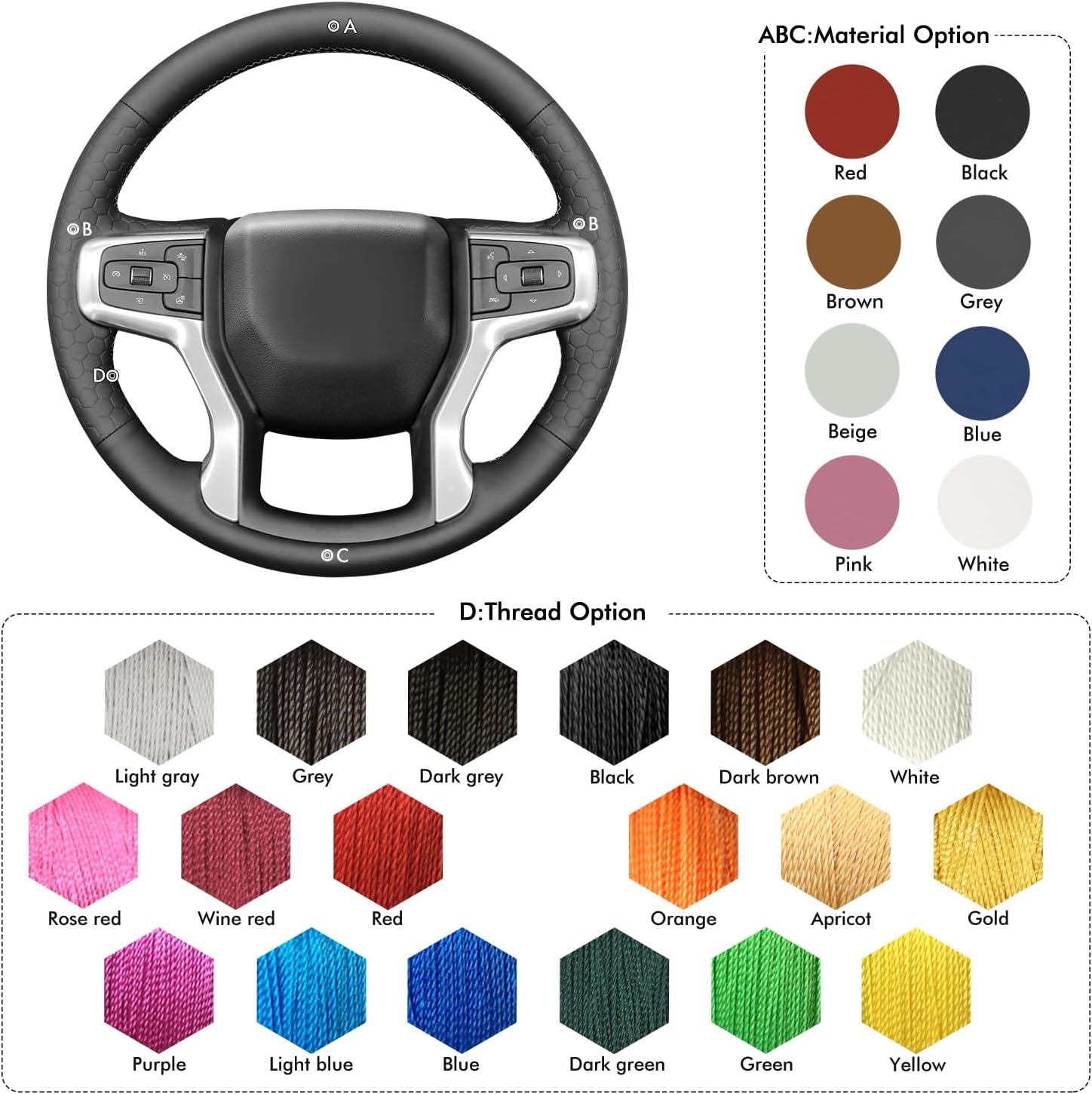 MEWANT Steering Wheel Cover for Chevy Silverado 1500 2500 3500 Blazer 2019-2025/Suburban 2021-2023 / Tahoe 2021-2025 Silverado Steering Wheel Wrap