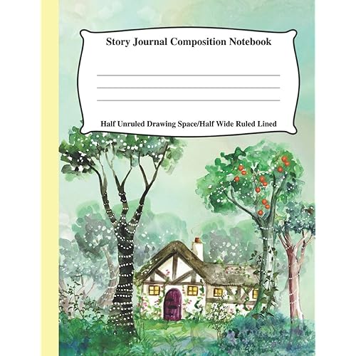 Story Journal Composition Notebook Half Unruled Drawing Space Half Wide Ruled Lined: Combined Write and Sketch Blank Workbook (Cottage Green)