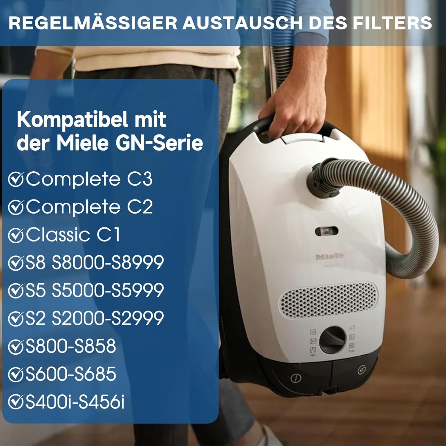 12 sztuk worków na kurz 3D Airclean kompatybilne z Miele Hoover GN Efficiency worki do odkurzacza Miele Complete C3 Complete C2 Classic C1 S2 S5 S8 S400 Series z 6 filtrami 9917730