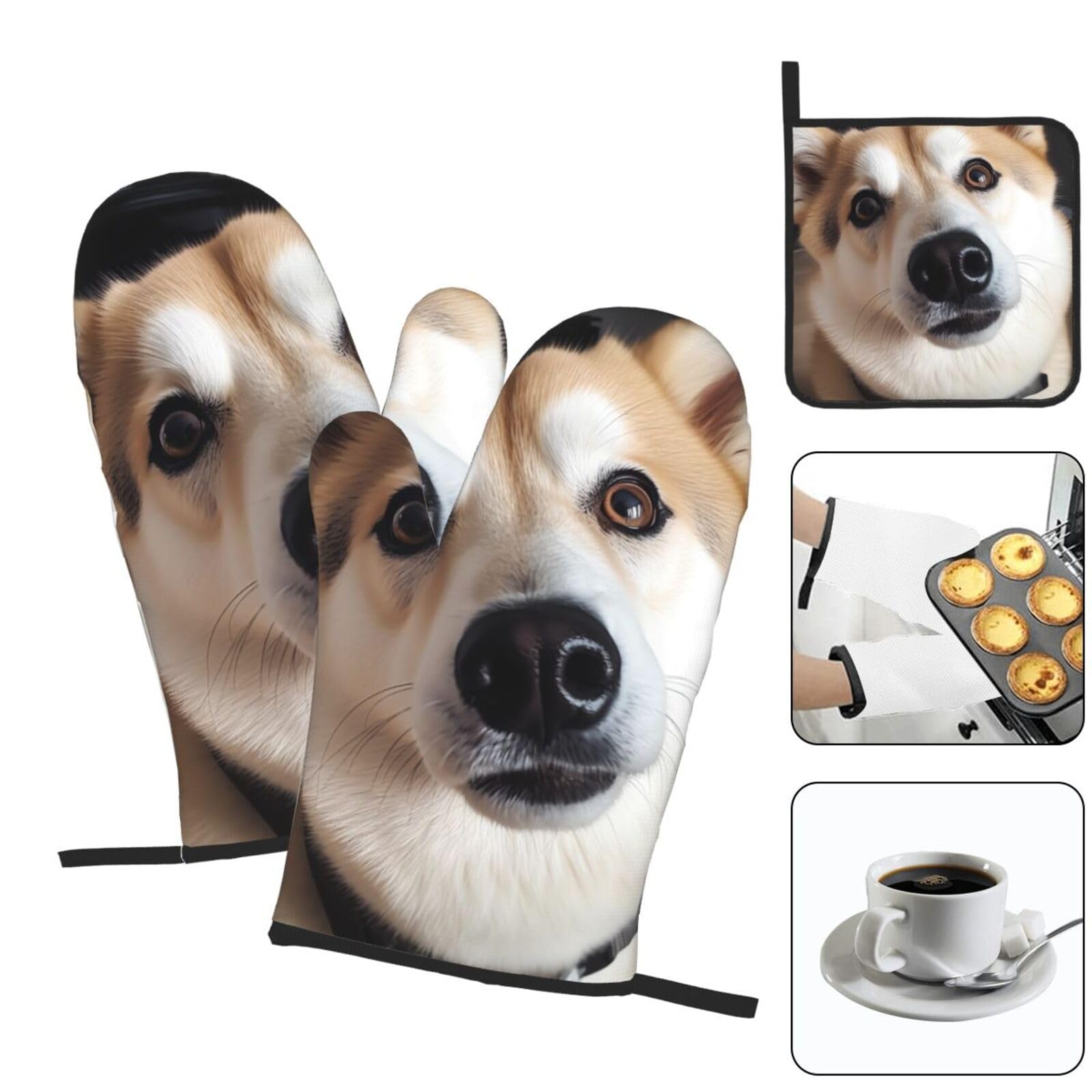 OHSUL Ofenhandschuhe Mit Hundepfoten-Design – Hitzebeständig, Set Mit Topflappen, Beige