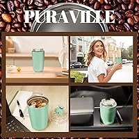 Vista 130 de Puraville Insulated Tumblers with Lid, 10 oz Travel Coffee Mug Stainless Steel Vacuum Cup, Leak Proof Reusable Double Walled Coffee Tumbler for Iced
