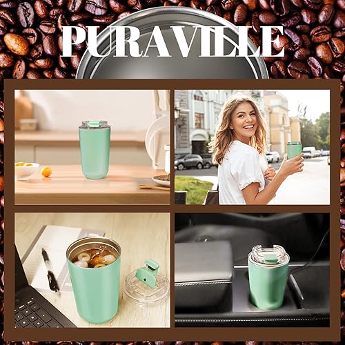 Miniatura 126 de Puraville Insulated Tumblers with Lid, 14 oz Travel Coffee Mug Stainless Steel Vacuum Cup, Leak Proof Reusable Double Walled Coffee Tumbler for Iced