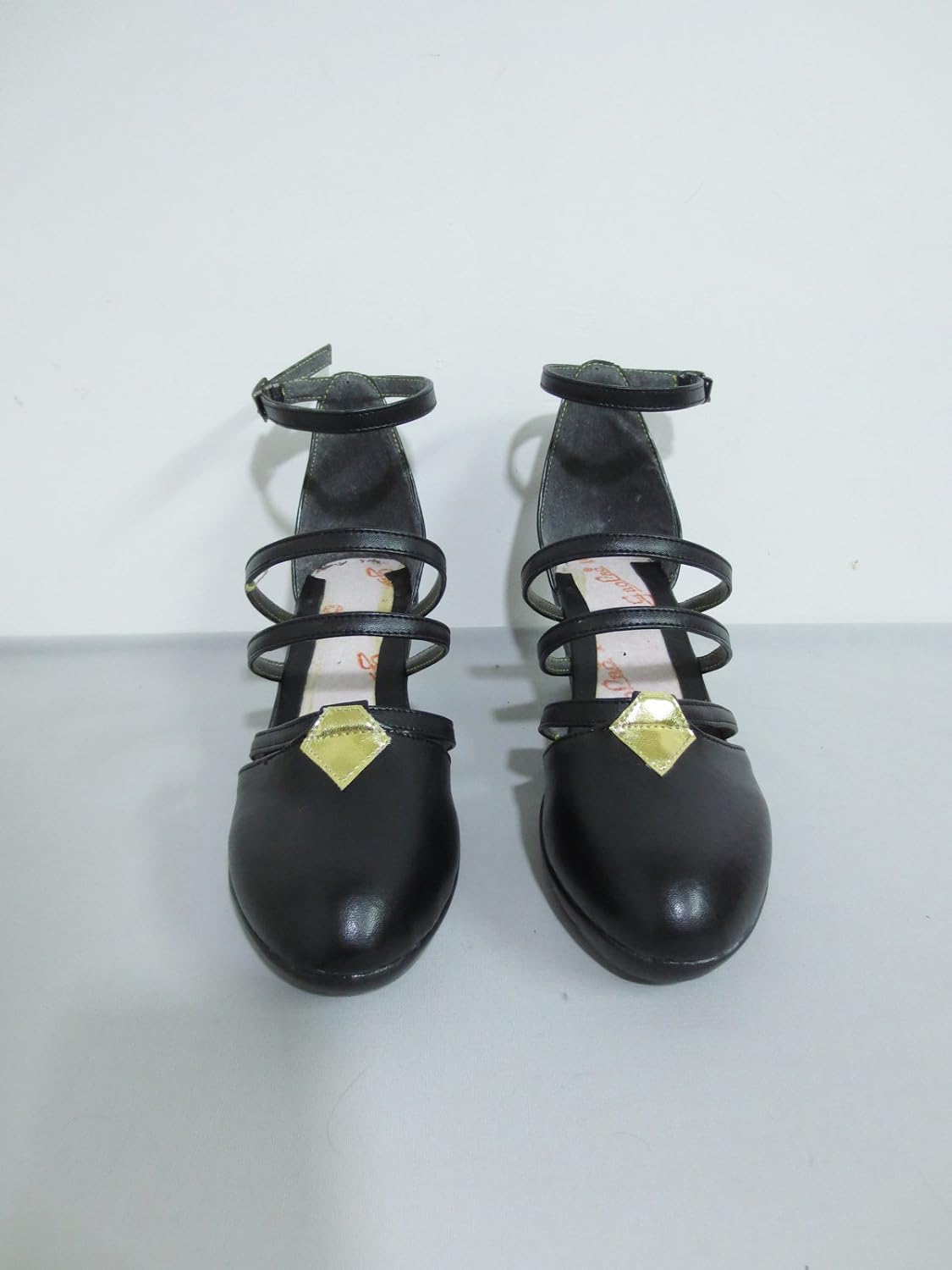 YuanCos Women's Black Buckle Strappy Wedge Cosplay Shoes