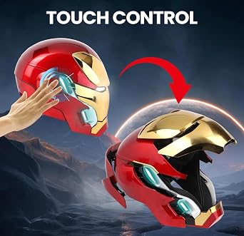 خوذة Iron-Man MK 50 1:1 قابلة للارتداء - صوت ولمس وRC مع عيون LED ومؤثرات صوتية واقعية وألواح خلفية وأذن متحركة، مثالية للكوسبلاي والشخصيات القابلة للتحصيل للبالغين والمراهقين