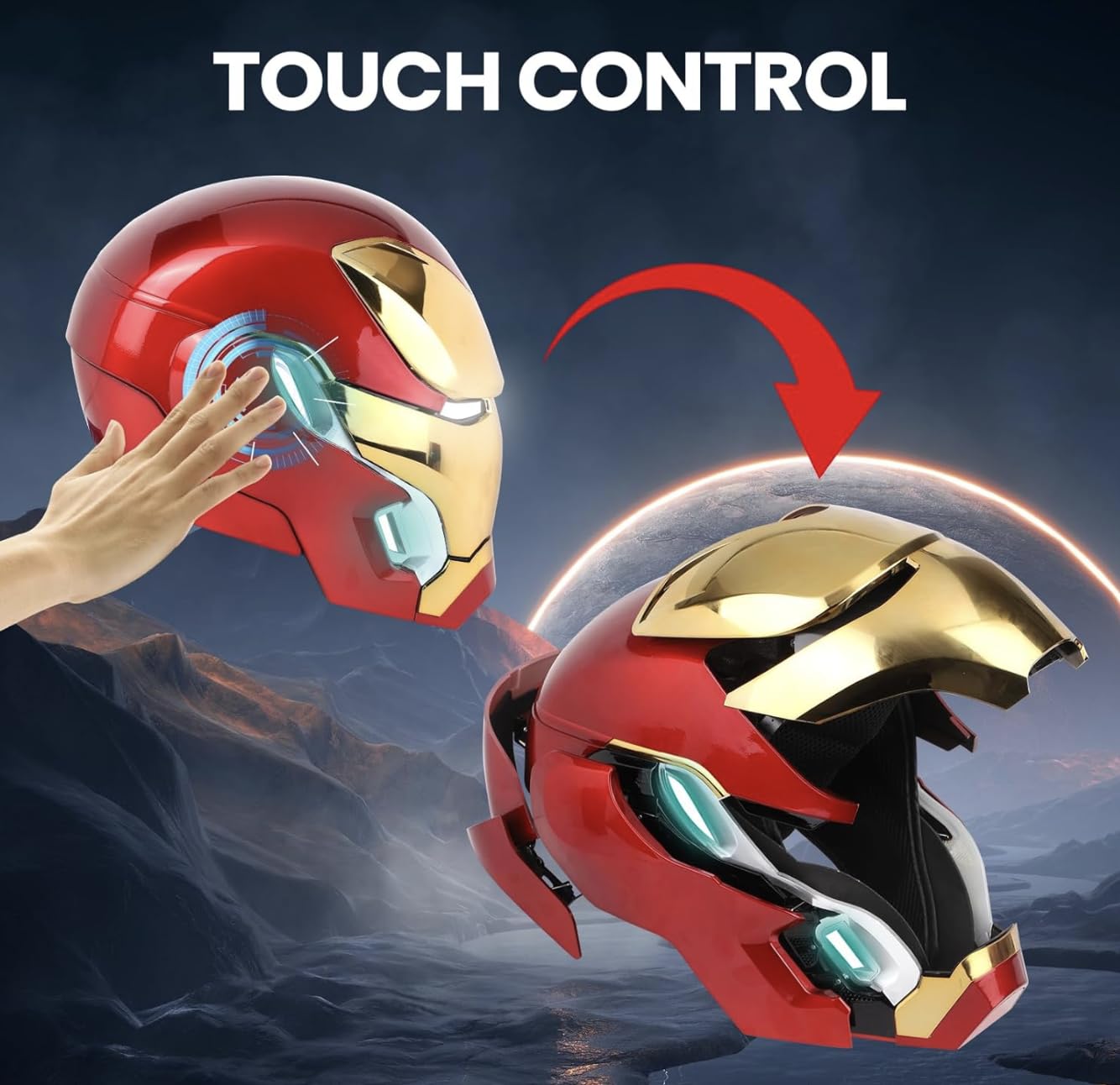 Casco portatile MK 50 1:1 - Voce, tatto e telecomando con occhi LED, effetti sonori realistici, pannelli mobili di schiena e orecchie, perfetto per cosplay e figure da collezione