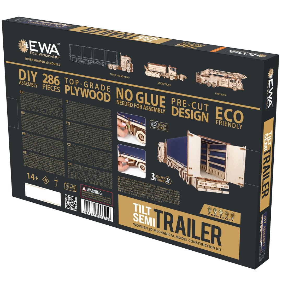 EWA Eco-Wood-Art-Il Kit di Costruzione “Trailer for Road King (Tilt)” è Un Modello Progettato per Essere assemblato Senza l'uso di Colla, Colore Naturale