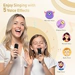 Mini Karaoke Machine, Portable Bluetooth Karaoke Speaker with 4 Wireless Microphones and Party Lights, Birthday Gifts for Girls Boys Family Home Party