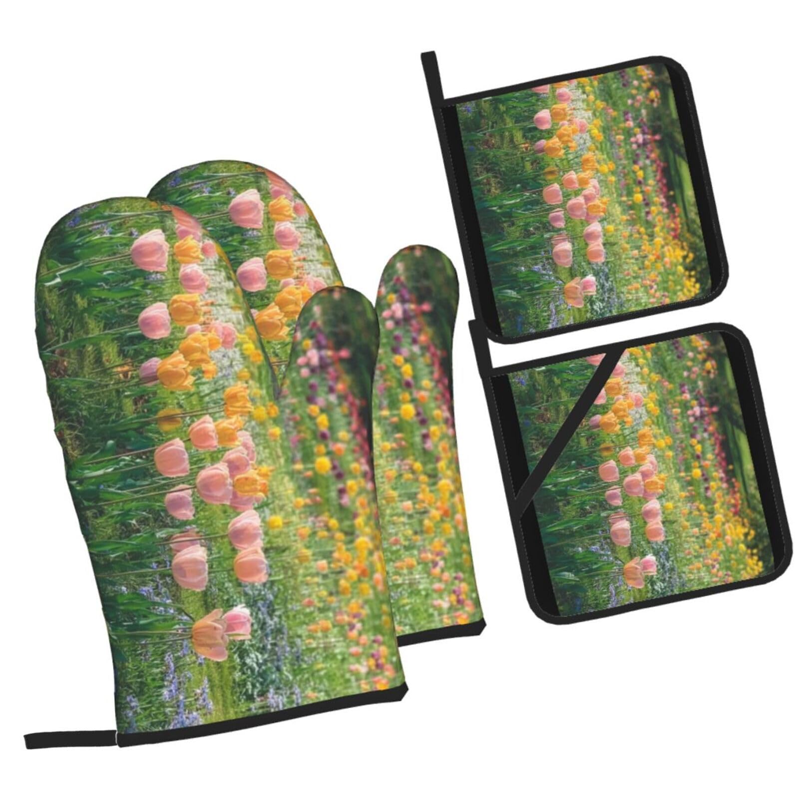 Gants de cuisine lot de 4 en tissu doux et imprimé floral haut de gamme