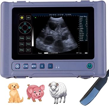 T1 Portable Ultrasound Machine with an 8-inch Touchscreen and a 4.0 MHz Rectal Array Probe for Pregnancy Detection in Pigs, Cattle, Sheep, and Horses. Detection Depth 4.7-7.8 inches