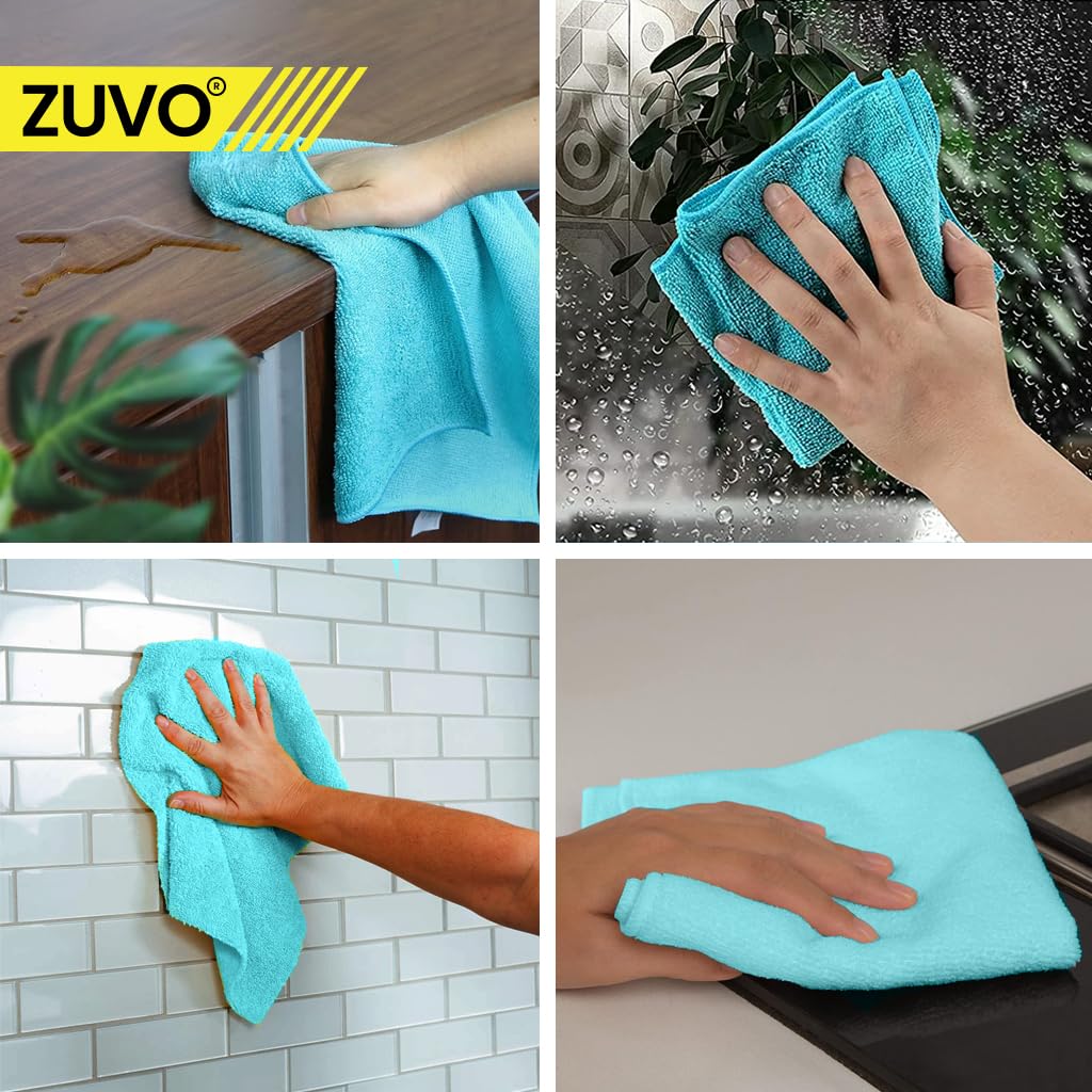 Zuvo Microfibre Cleaning Cloth 12 Pack - Lint-Free Car Cleaning Cloths for Paint Glass & Interior, Blue, XL - Image 4