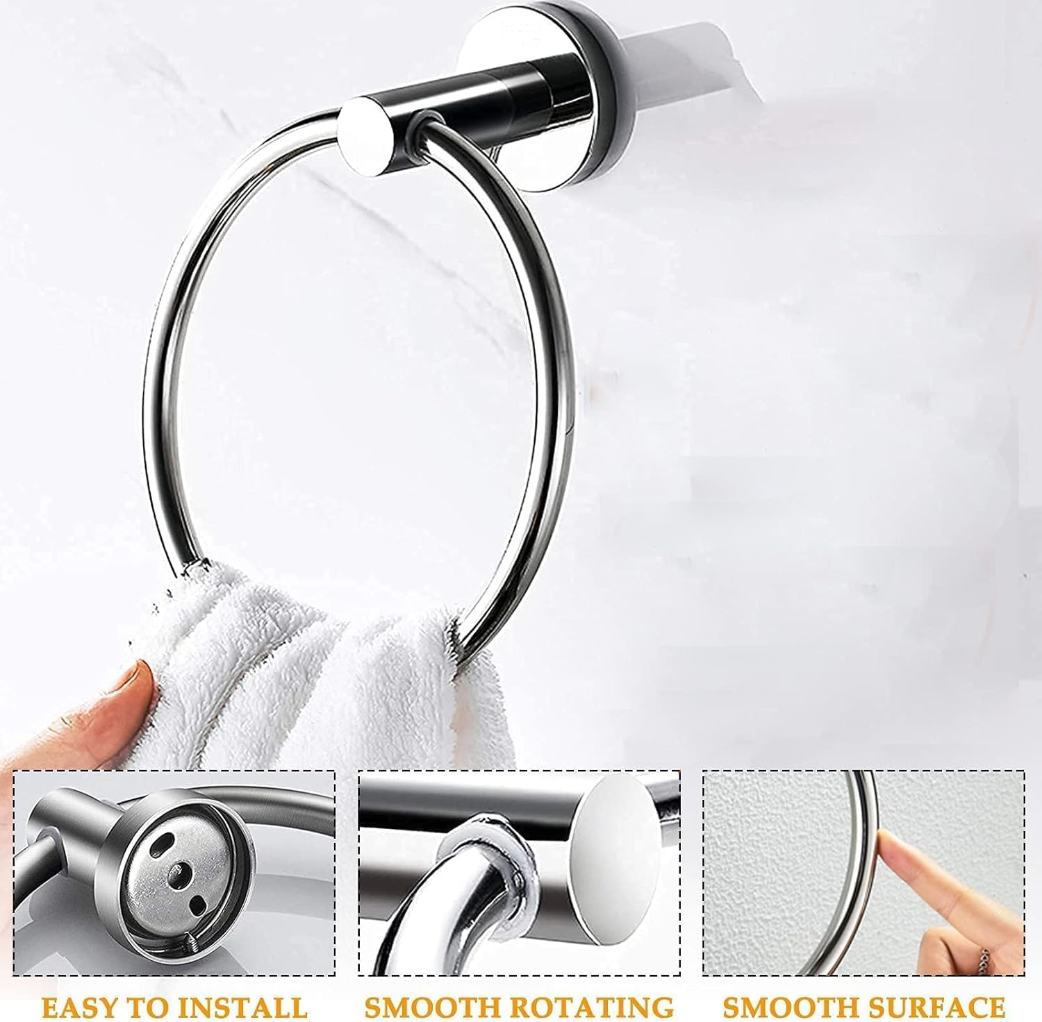 Toilet Roll Holder 2 Pieces, Stainless Steel Towel Holder & Chrome Toilet Paper Holder, Wall Mounted Towel Holders for Bathrooms, Waterproof Rust Resistant Bathroom Accessory (Silver)