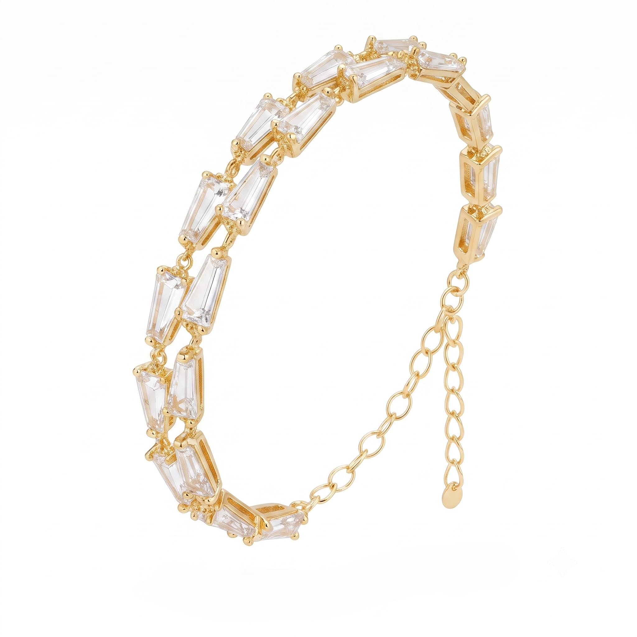 Bracelet for Women | Baguette Crystal Tennis Bracelet | Adjustable Stainless Steel Bracelet with Cubic Zirconia | Fashion Jewellery for Girls | Daily Wear, Party & Wedding Gift-image-23
