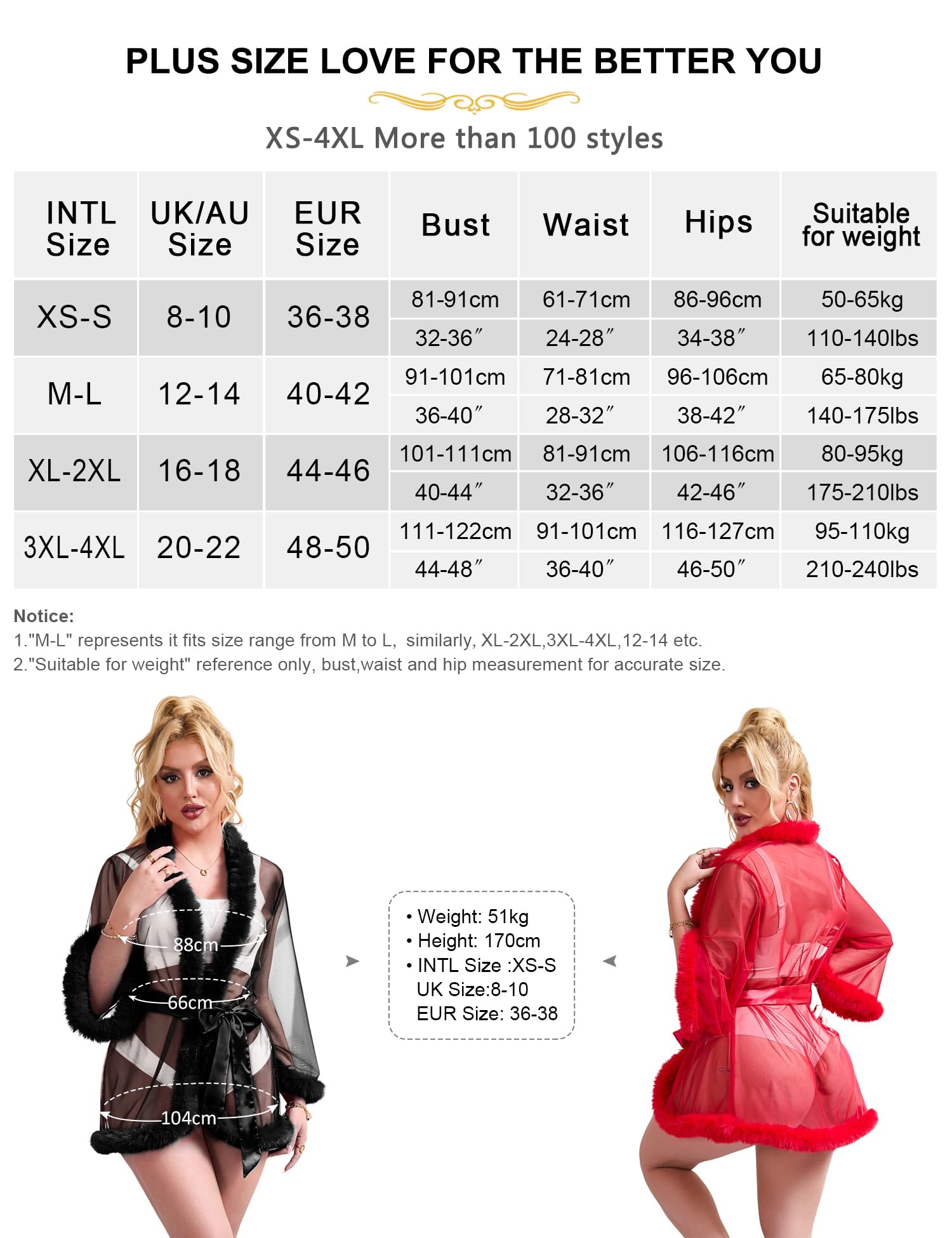 ohyeahlady Kimono Femme Sexy Court Grande Taille avec Fourrure Peignoir Kimono Maille Robe Chic Robe de Chambre Chemise de Nuit Robe de Nuit Lingerie Transparente avec Ceinture