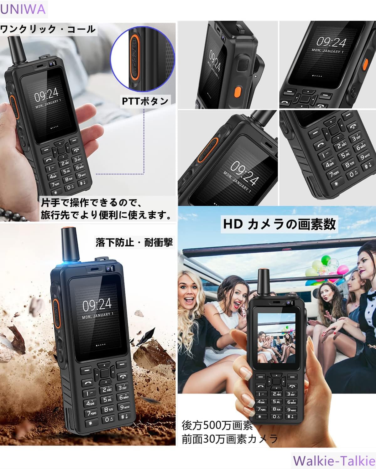 Image highlighting the PTT button on the side of the UNIWA F40