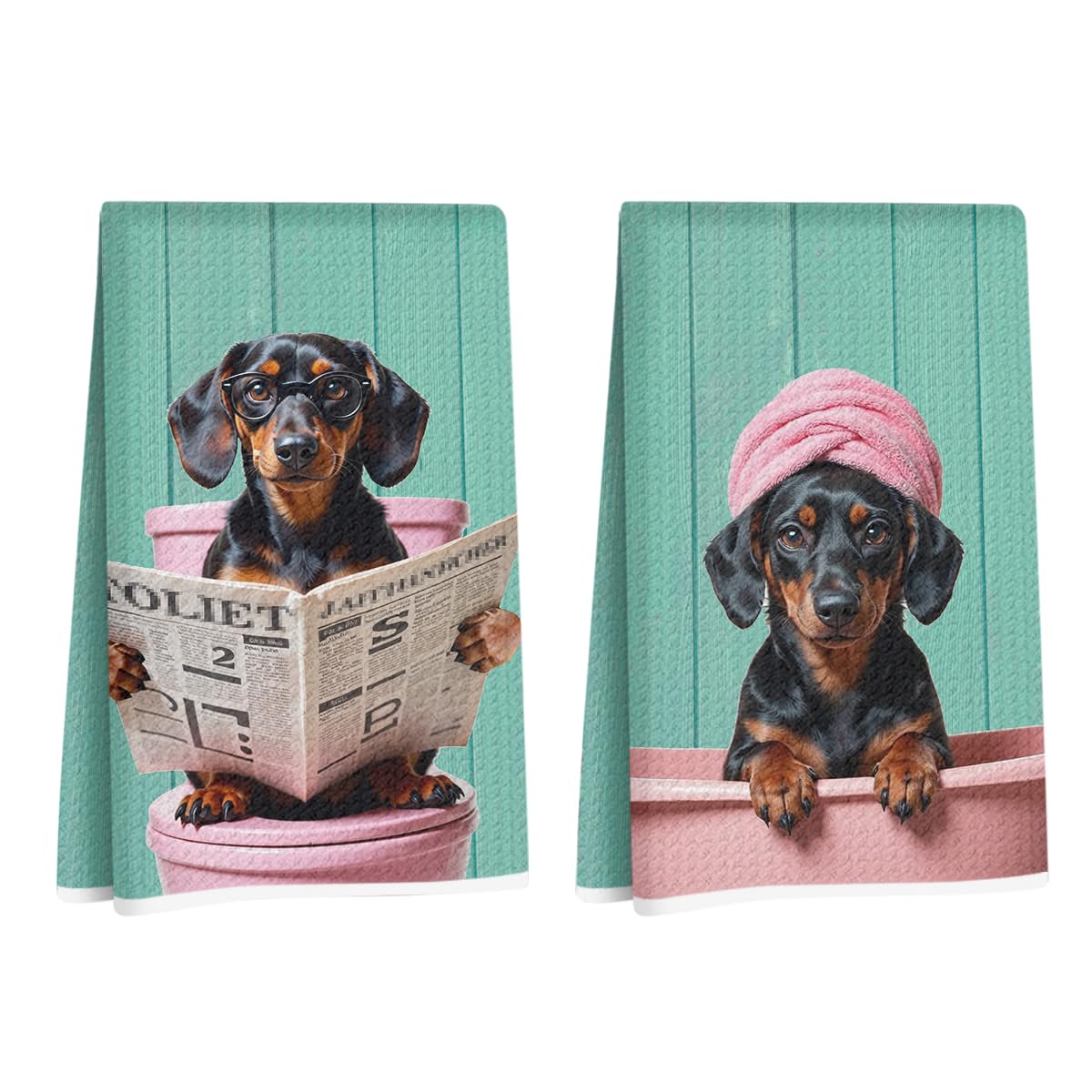 2 Pcs Dachshund Hand Towels for Bathroom 24x14 Inch, Dachshund Gifts Reusable Dish Towels for Washroom Bathroom Decor, Waffle Weave Hand Cloth Tea Towel, Weiner Dog Gifts for Women Mom Friend