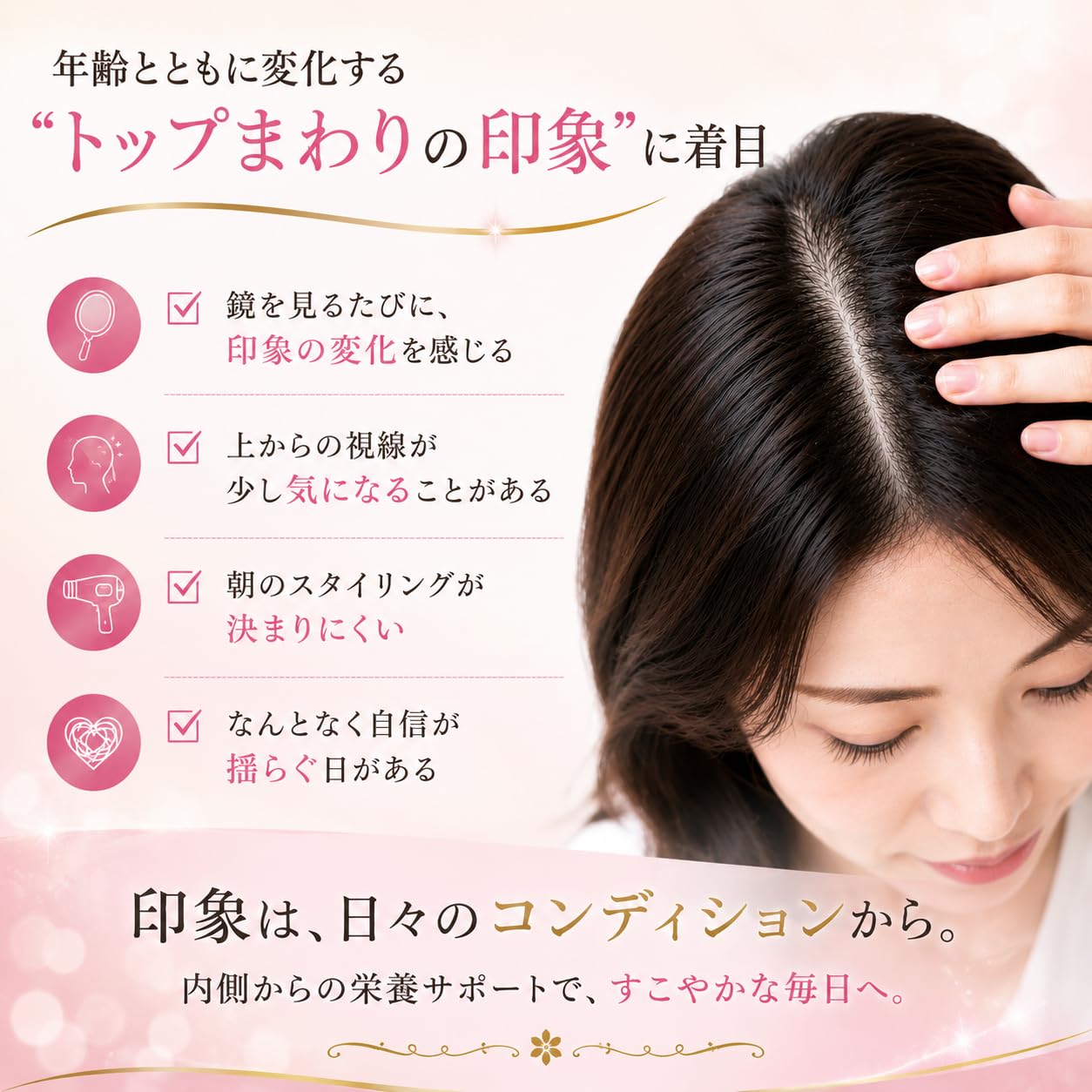 Amazon | 女性用サプリ 年齢とともに変化する髪まわりの印象が気になり