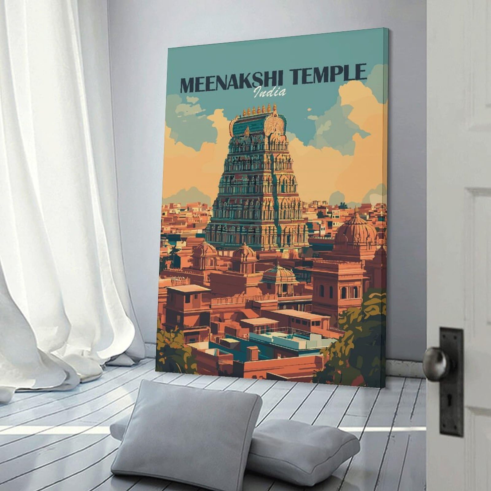 Junmoney Meenakshi Temple India Wall Decor Canvas Print 12x18inch(30x45cm), for Study, Office Or Apartment Decor, A Wall Art Gift for Fresh Interiors
