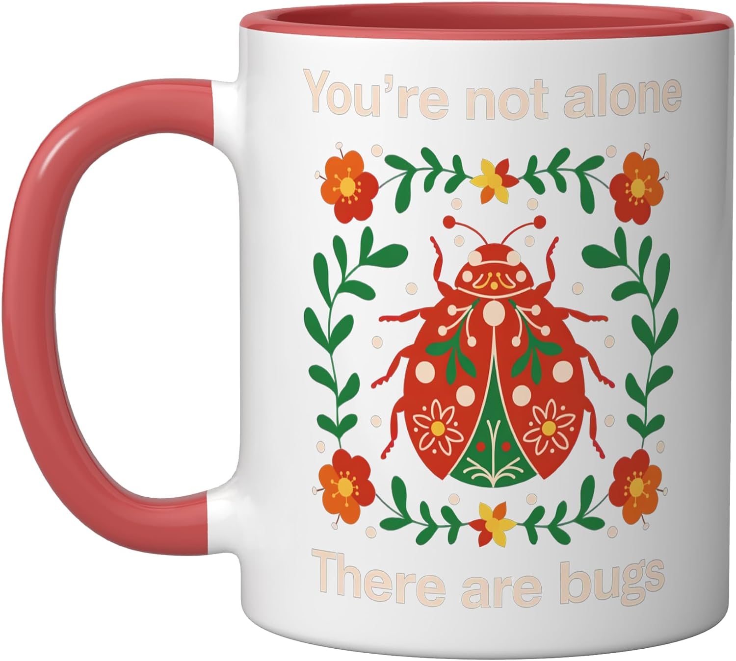You're Not Alone There are Bugs Ladybug Ceramic Mug, Blue/White, 15oz image 5