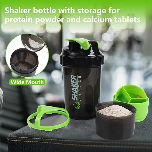 Miniatura 5 de VIGIND Botella agitadora de proteínas, botella de agua deportiva, botella a prueba de fugas para mezclador de proteínas, antideslizante de 3 capas