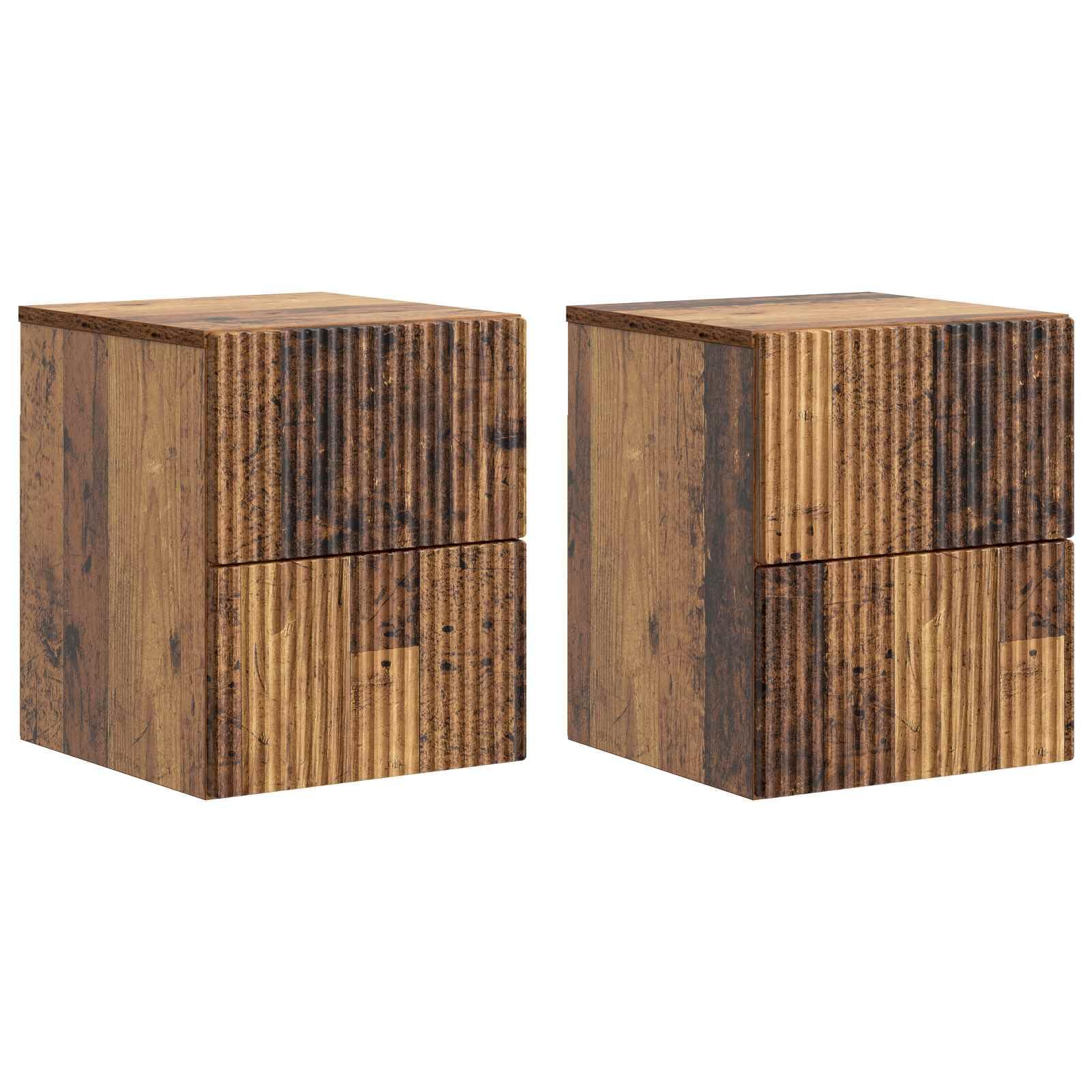 Table de chevet suspendue lot de 2 avec 4 tiroirs en bois vieilli 33x34,5x40 cm