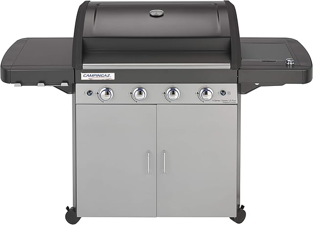 Campingaz 4 Series Classic LS Plus Gas BBQ 4 Burner Gas Barbecue Grill 12.8 KW Power Instaclean Easy Cleaning System Cast Iron Grid and Griddle with Side Burner