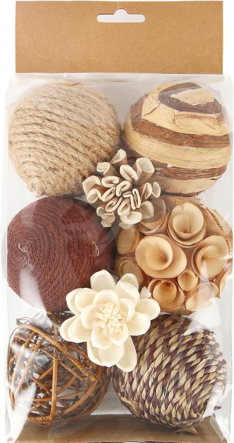 Decorative Bowl & Vase Filler Balls for Home Decor, Set of 6 PCS Natural Tone Rattan Wicker Balls Centerpieces Decoration, Decorative Orbs Vase Bowl Filler for Table Centerpieces