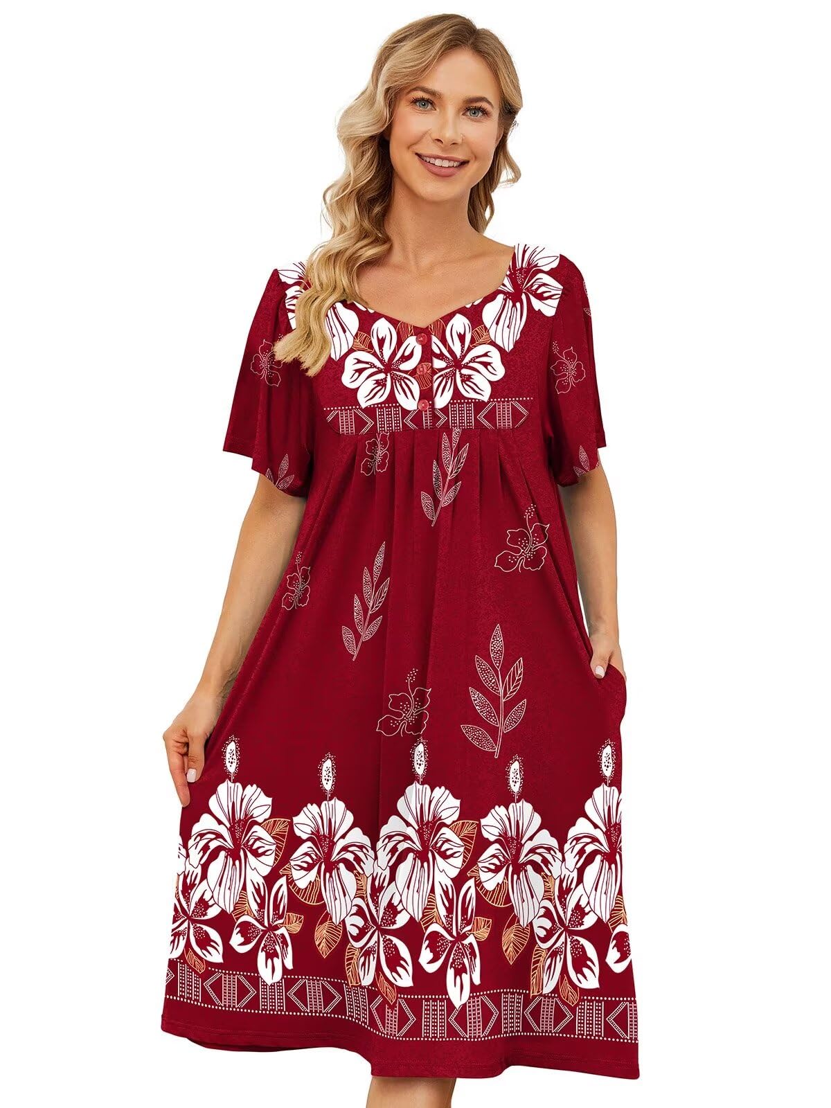 udforsk House Dresses for Women with Pockets Moo Moo Nightgown Short Sleeve Mumu Dress Lounge Dress S-5XL