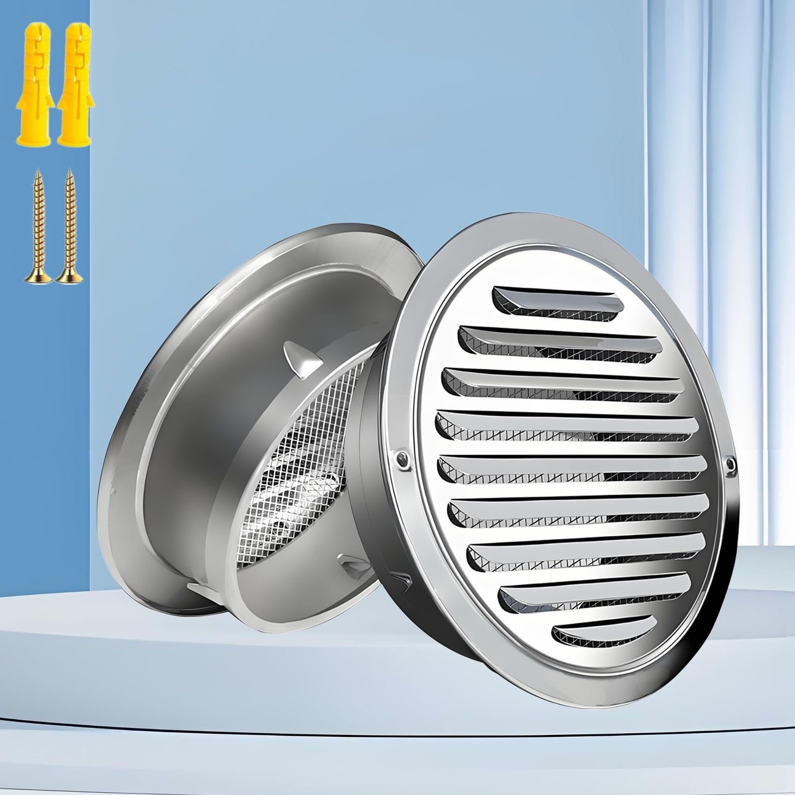 AMZBNEIDI Extractor Vent Cover Grille, 304 Stainless Steel Round Lored Wall Vent Grille 50-300mm Extractor Fan Cover(200mm)