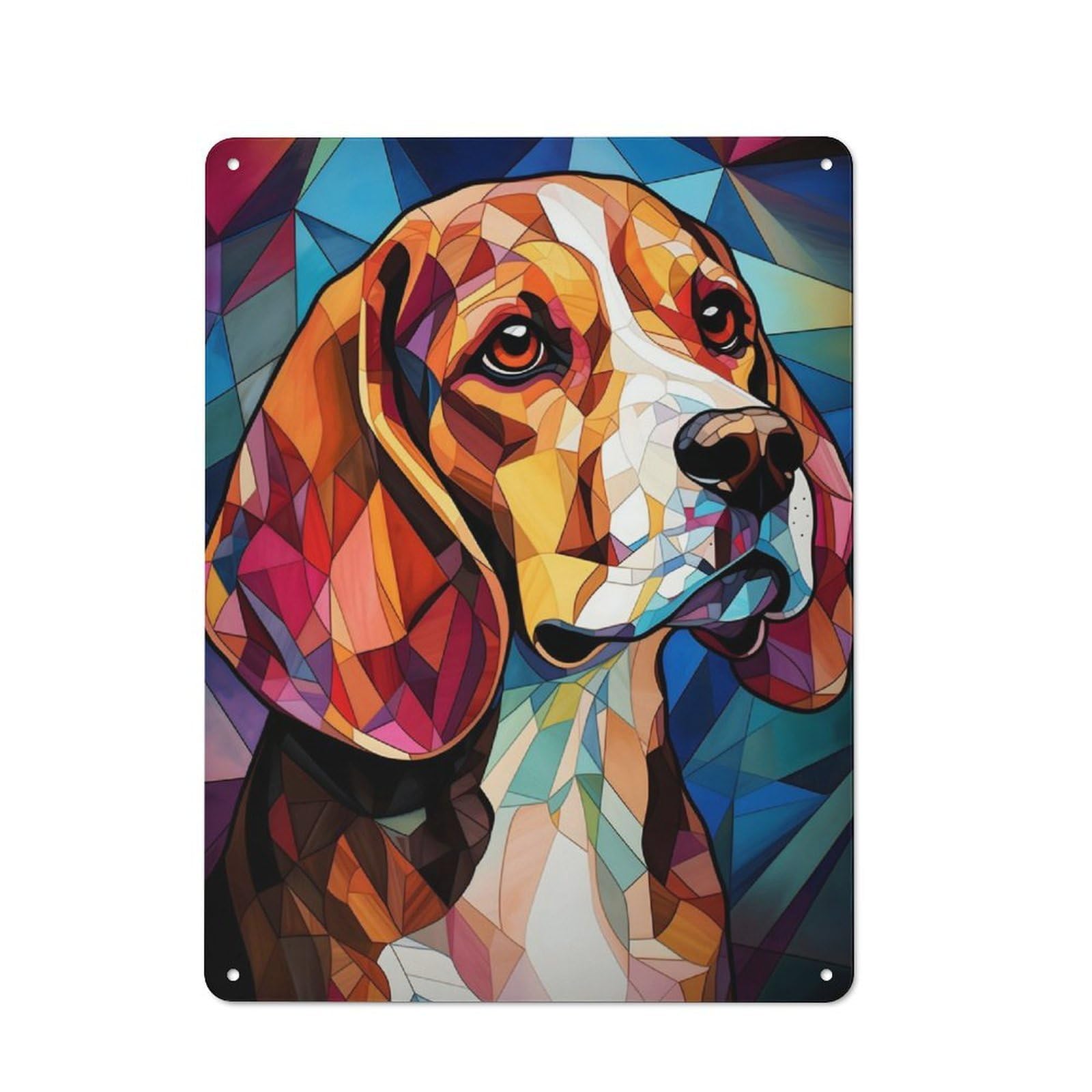 Junmoney Beagle Dogs Stained Glass Vintage Tin Sign 40X30cm For Hobby Room Or Studio, A New Home Present For Creative Interior Collectors