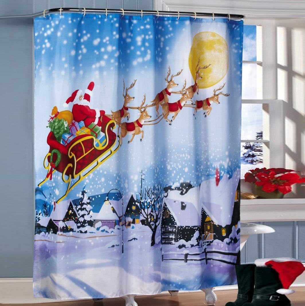 Custom Merry Christmas Fabric Waterproof Bathroom Shower Curtain( Shower Rings Included ) (66x72inch/) (I, 66x72inch/165x180cm)