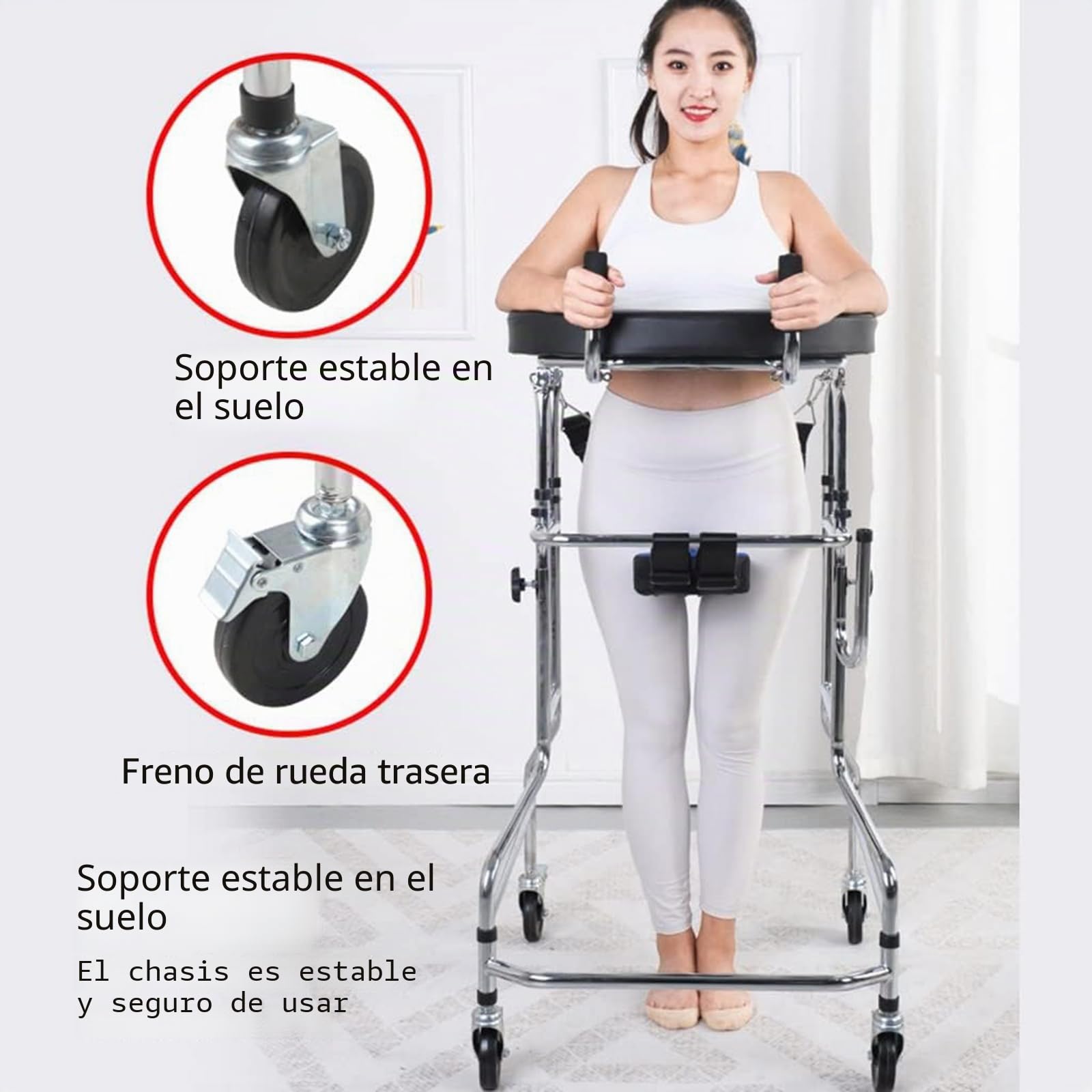 Andador vertical para personas mayores con asiento, para rehabilitación de hemiplejia, para adultos, portátil, andador, ideal para personas con discapacidad, 100-125 cm