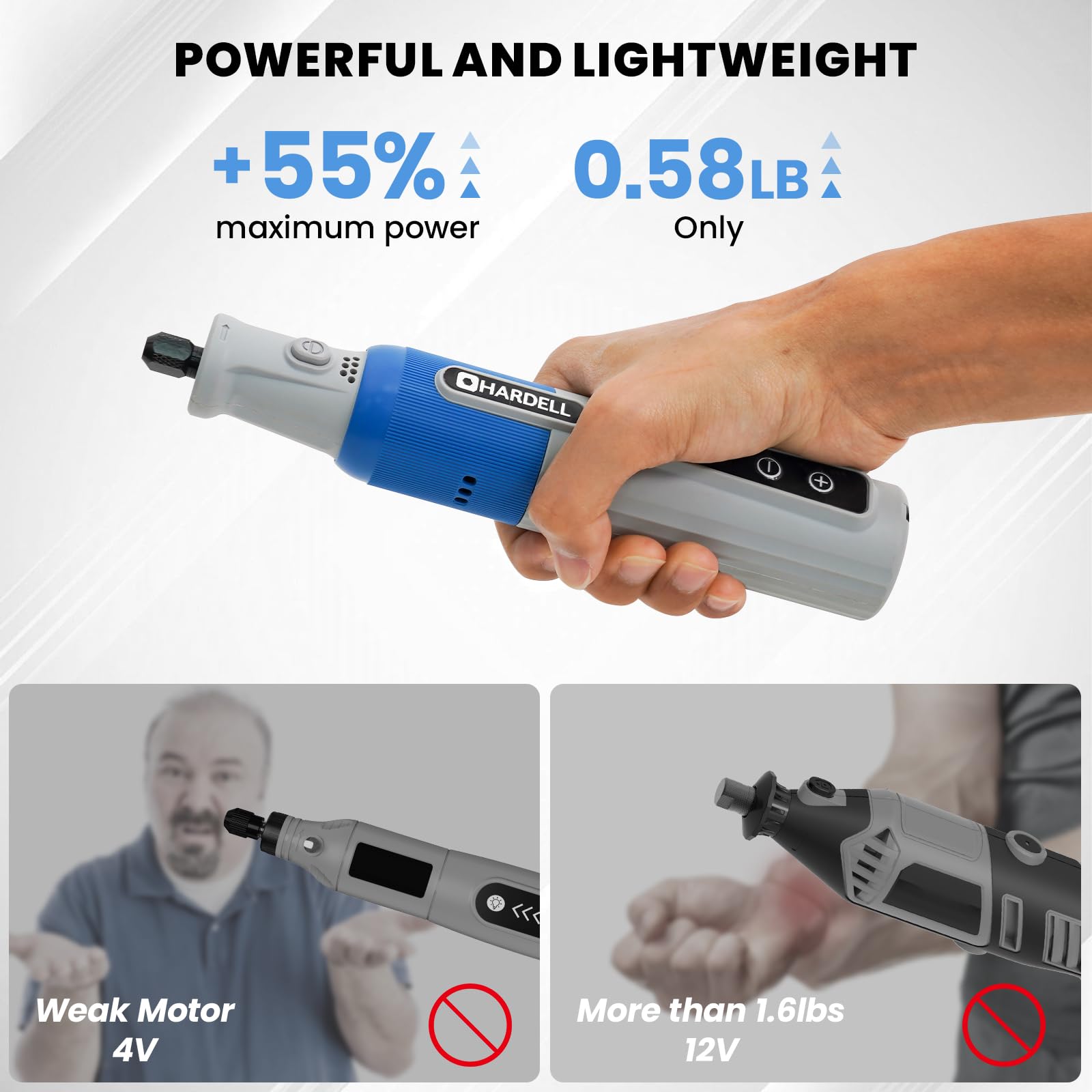 HARDELL Kit de herramientas giratorias inalámbricas, herramienta giratoria de 8 V y 6 velocidades con pantalla digital y carga USB-C, mototool multifunción con 80 accesorios para tallar, lijar, pulir