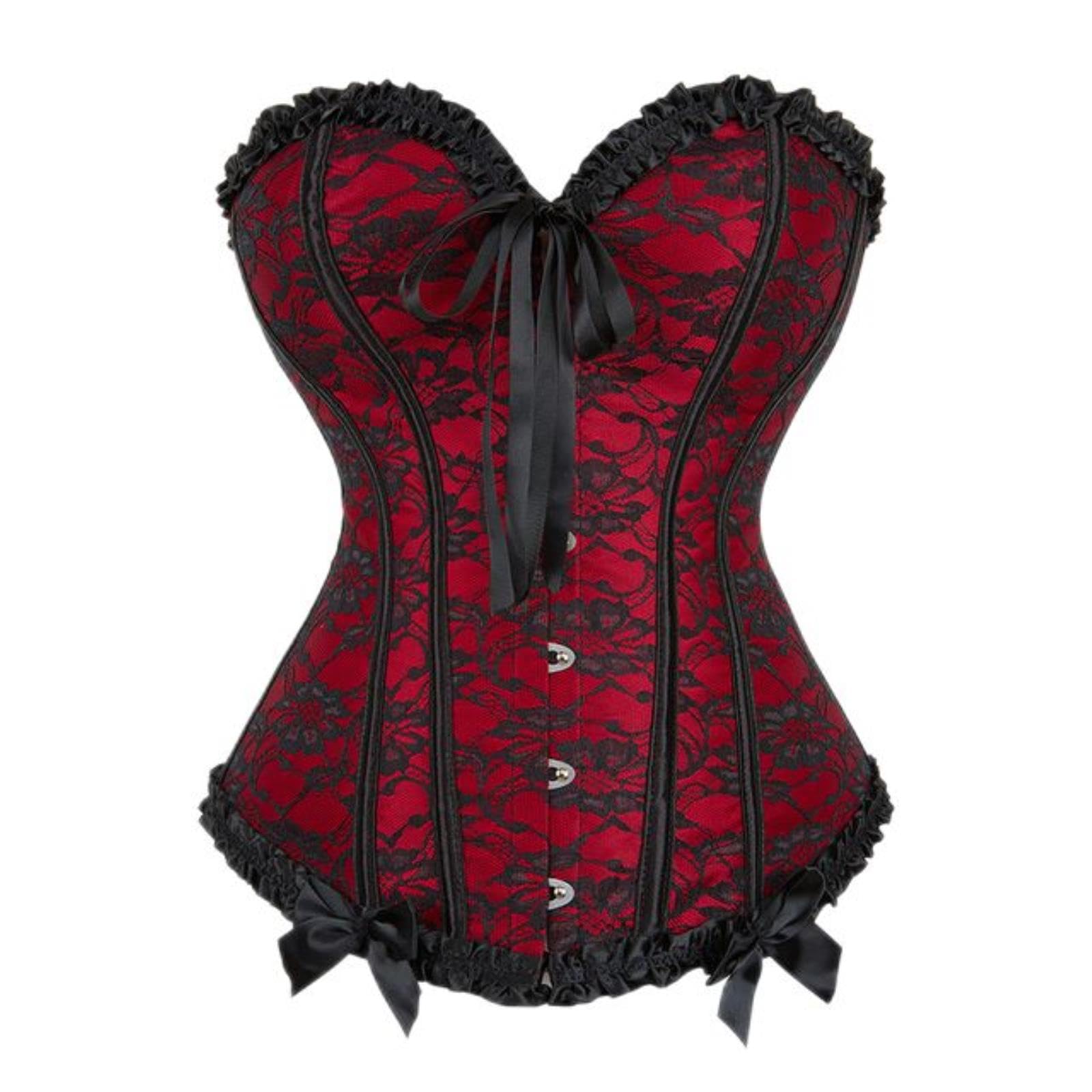 Weiting Women's Red Lingerie Basques Corselet Bustier Floral Lace Overlay Overbust Corset Plus Size-,S