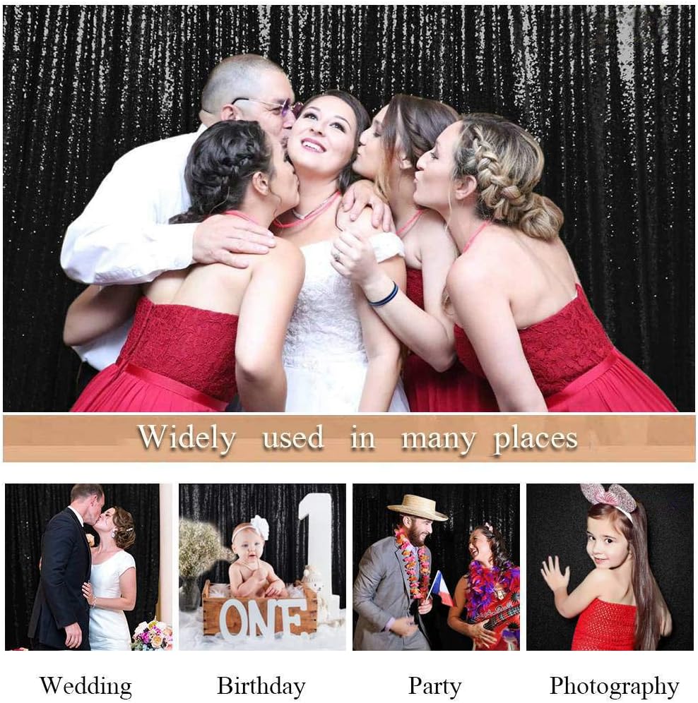 Flаѕh Dеаlѕ - 70% оƒƒ 4FTx8FT Black Sequin Backdrop,Sequin Photo Booth Backdrop,Sparkling Photography Prop Shimmer Backdrop Curtain for Birthday Party Decoration
