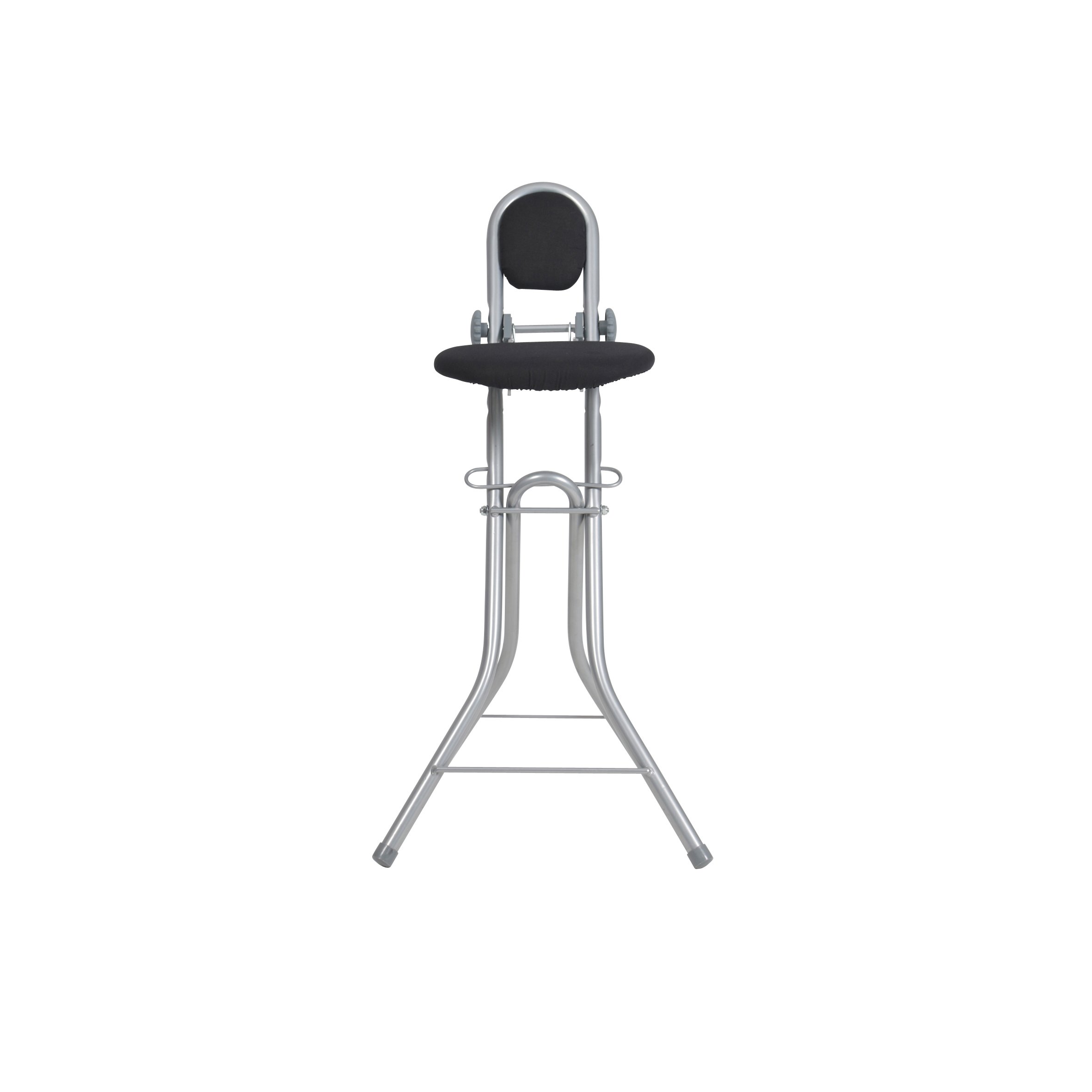 Ribelli® Chaise Assise – Debout, réglable en Hauteur, avec Un Siège de Support idéal pour Le Repassage, la Cuisine, l'Artisanat et Le Travail ; de Couleur Argent/Noir, dim. 47 x 48 x 90 cm