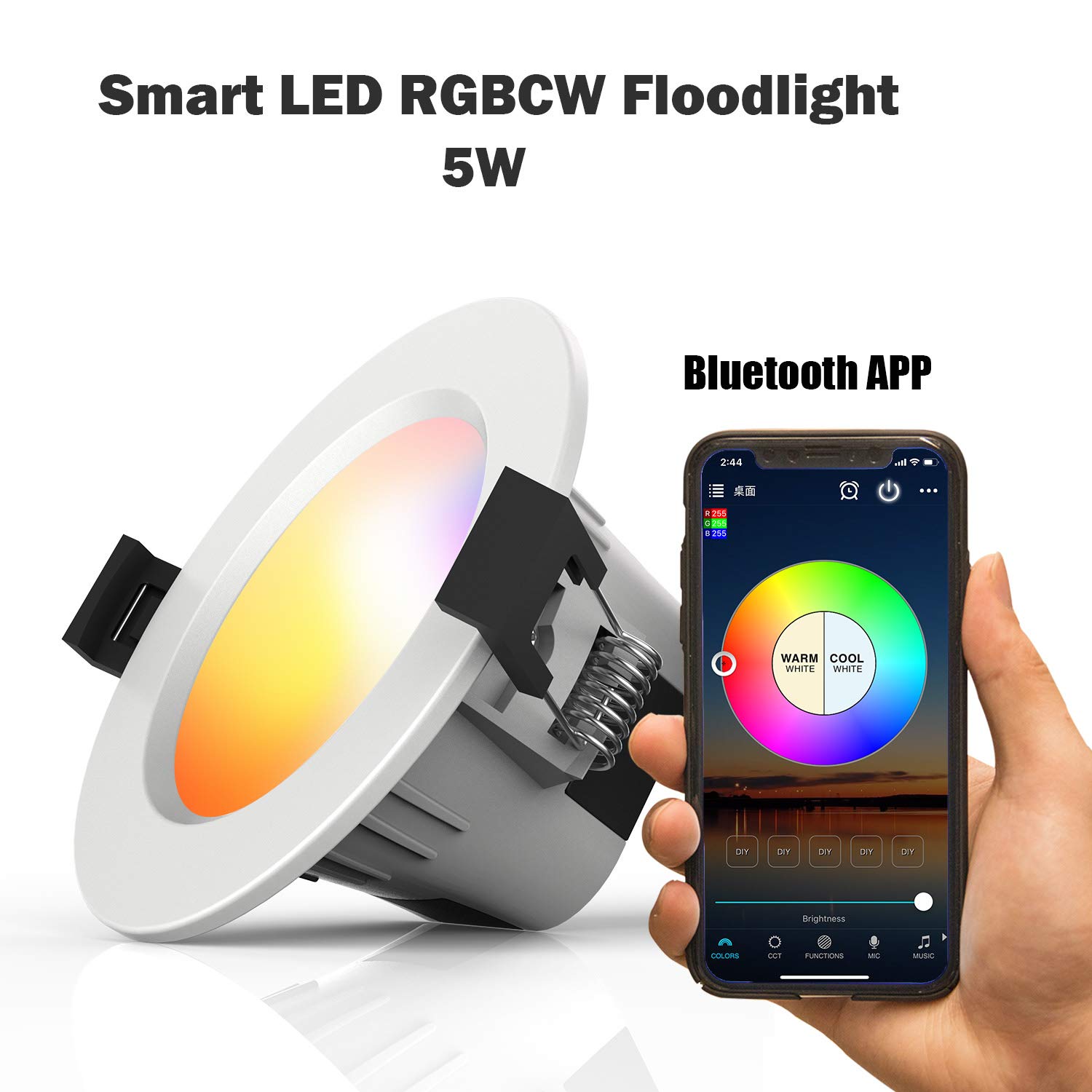 Zestaw 10 szt., Bluetooth Smart App 5 W Downlight LED reflektor do zabudowy RGBWC, oświetlenie LED 230 V, możliwość ściemniania, aluminiowe lampy sufitowe do salonu, łazienki
