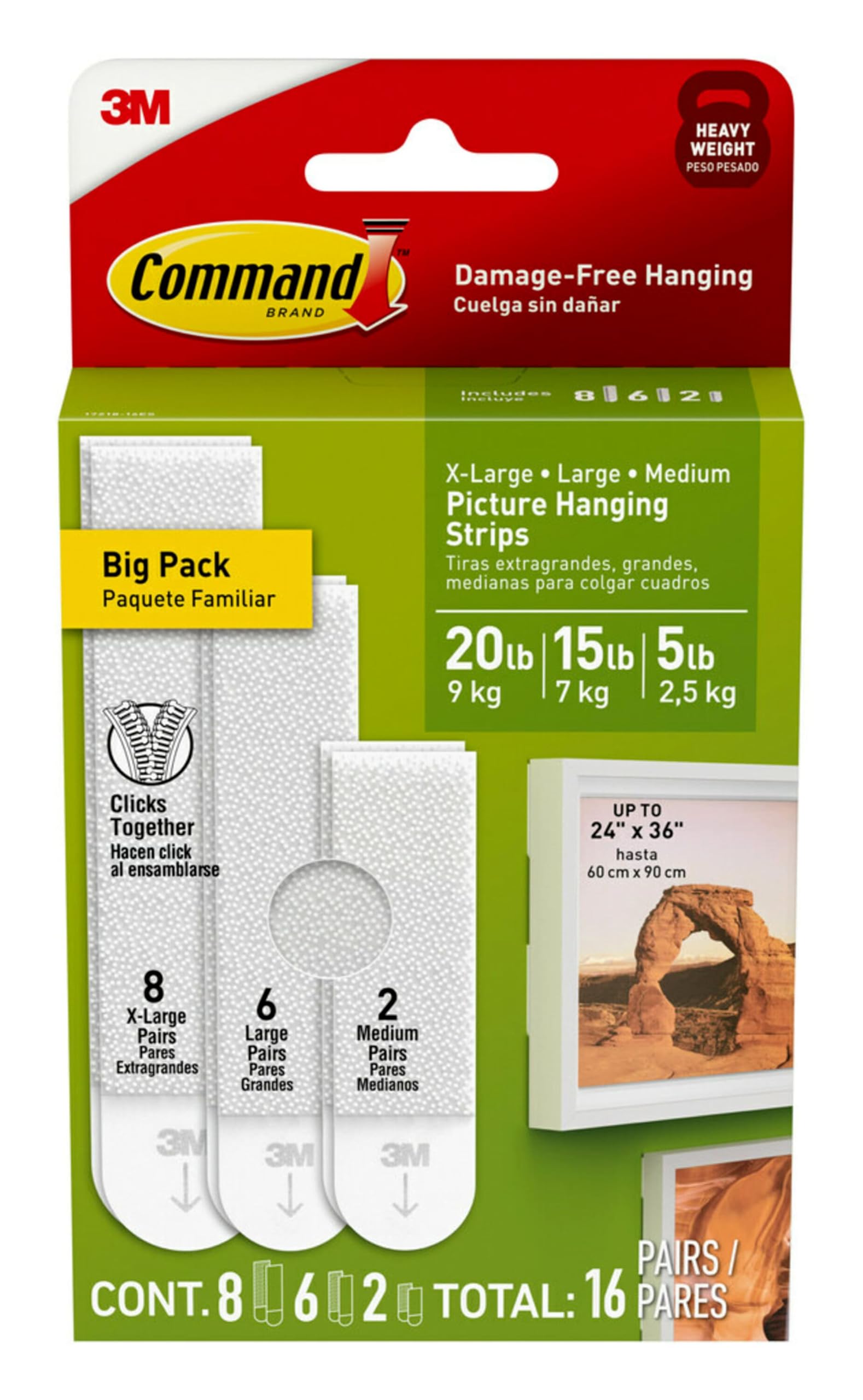 Command 17218-16ES Hanging Strips, White, 16 Count