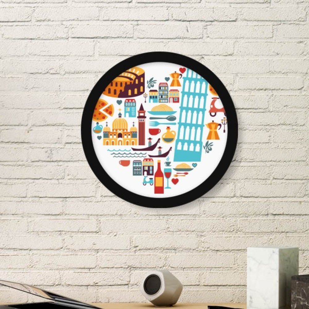 Cadre photo Italie Tour de Pise illustration ronde déco murale noire