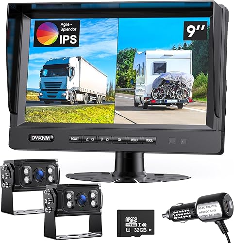 Ultimate 9" AHD IPS Monitor 1080P HD DVR Grabación Dual Split Cámara de Respaldo Kit Completo para Coche Camión RV IP69 Cámara Impermeable Cámara