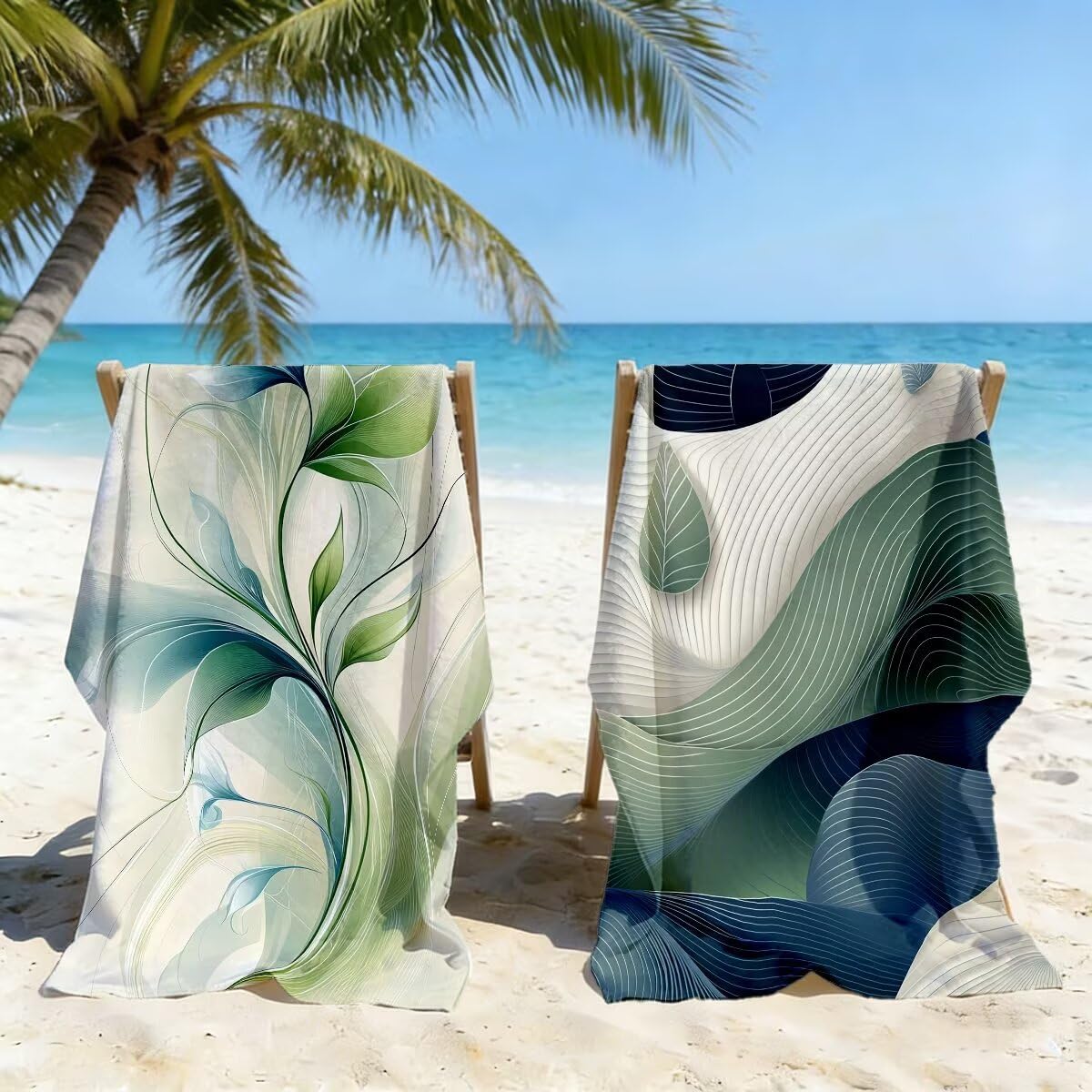 Juego de 2 Toalla Playa Grande 80x160 cm, Secado Rapido Toalla Microfibra Gimnasio, Antiarena Toallas de Playa Moda, Grande Ligera Compacta Toallas Microfibra Mujer Hombre para Viaje Piscina -5090