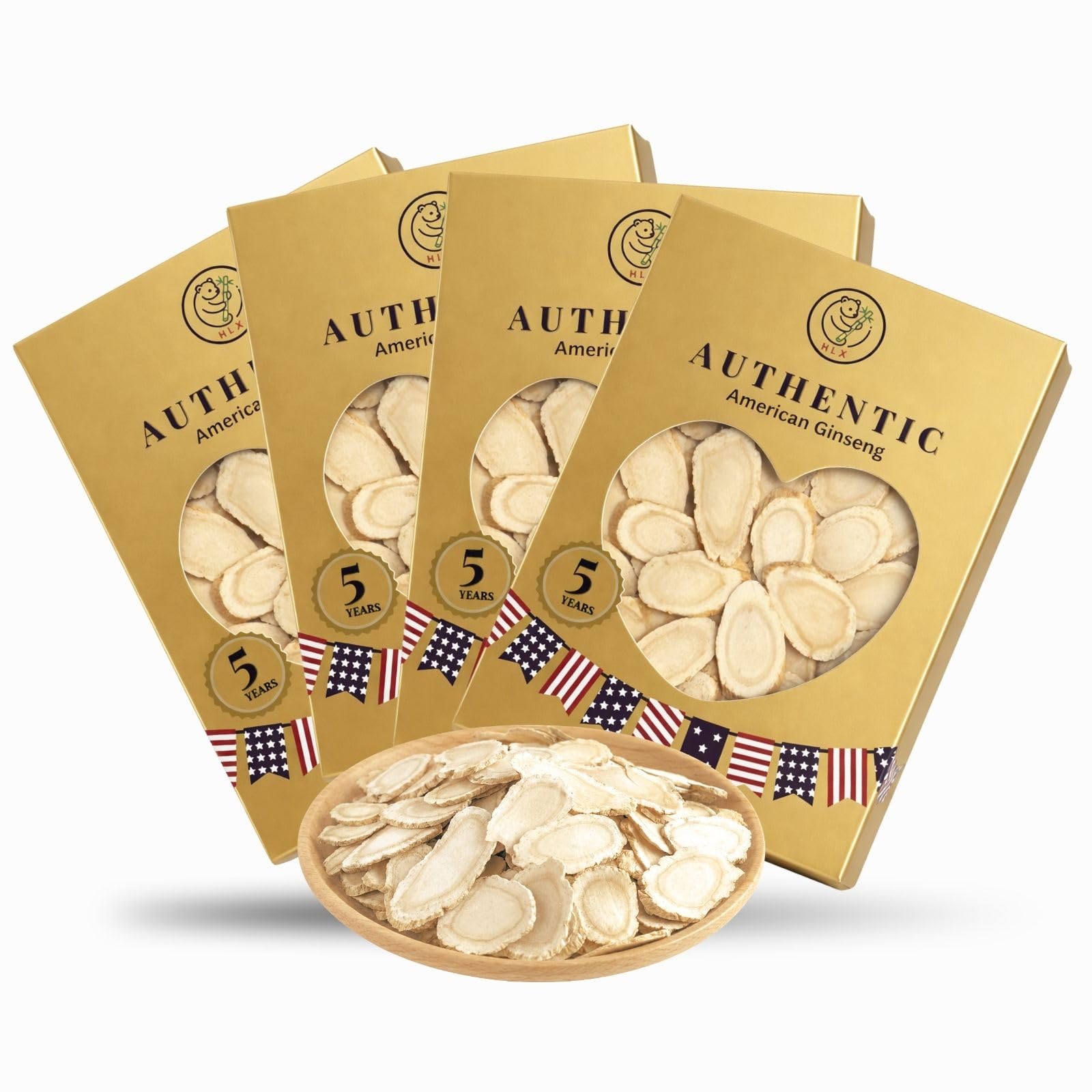 5 Year American Ginseng Slices — Hand-Selected Wisconsin Panax Ginseng, Organic Ginseng Root Slices for Men & Women, for Tea & Soup, Daily Use (4, Box)