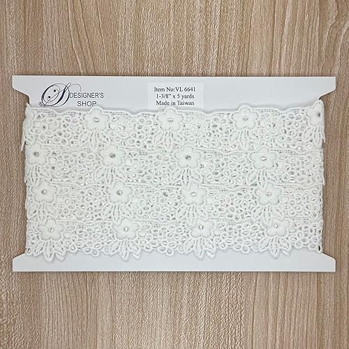 Miniatura 7 de Designer's Shop VL 6639 VL 6639 - Borde de encaje blanco de 5 yardas para costura, manualidades (margarita-mareado) 1-116 pulgadas x 5 yardas,